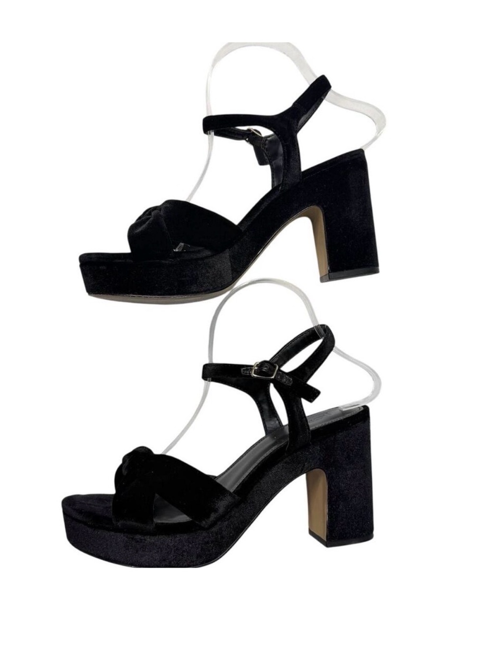J.Crew Black Velvet Platform Heels Women’s 8 Block Heel Ankle Strap Sandals